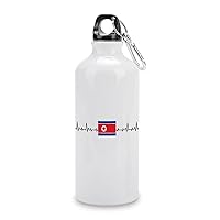 North Korea Flag Heartbeat Funny Stainless Steel Sports Water Bottle North Korea Insulated Sports Water Bottle with Carabiner Clip, Sports Bottles 14 Oz, White