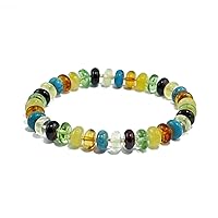Multi-Color Amber Tablet Beads Stretch Bracelet, Genuine Baltic And Caribbean Amber.