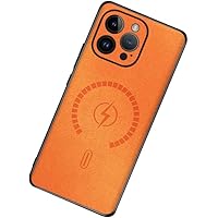 Suede Leather Case for iPhone 15Pro Max/15 Pro/15 Plus/15 with Camera Hole Protective Support Magnetic Wireless Charging Anti Fingerprint Ultra-Thin (Orange,15 Plus)