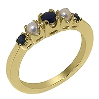 Solid 14k Yellow Gold Natural Sapphire & Cultured Pearl Womens band Ring - Sizes 4 to 12 Available
