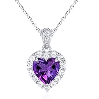 Heart Cut Created Amethyst & White Topaz Halo Pendant for Her 14k Gold Over Plated 925 Sterling Silver