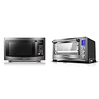 Toshiba EC042A5C-BS Countertop Microwave Oven, 1.5 CU.FT, Black & AC25CEW-BS Toaster Oven with Convection and Rotisserie, 6-Slice Bread/12-Inch Pizza, Black Stainless Steel