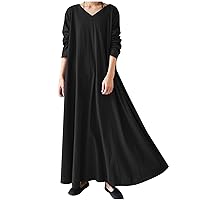 Women Long Sleeve Dresses Loose Fit Plus Size Dresses for Women Vneck Muslim Maxi Long Summer Fall Dresses 2024