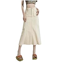 XJYIOEWT Sundresses for Women, Women's Loose and Versatile Slim Fishtail Denim Skirt Split Skirt