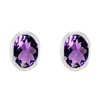 Stud Earrings 925 sterling silver Push Back Earring Natural Gemstones Choose your color For Women and Girls Daily Wear, Office Wear, Party Wear birthstone Jewelry With Bezel Setting