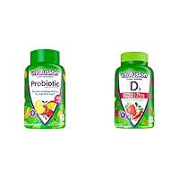 Probiotic Gummy Supplements, Raspberry, Peach and Mango Flavors & Extra Strength Vitamin D3 Gummy, Strawberry Flavored Bone and Immune System Support (1) 120 Count