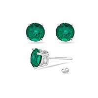 1.30-1.92 Cts of 6 mm AAA Round Lab Created Emerald Stud Earrings in 14K White Gold-Screw Backs