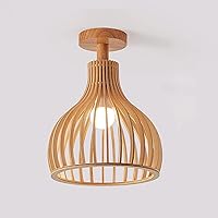 Wooden Geometric Semi Flush Mount Ceiling Light Vintage Lighting Fixture Retro Farmhouse Wood Cage Ceiling Lamp for Kitchen, Bedroom, Entryway, Living Room, Hallway, Dinning Room, E27 Base
