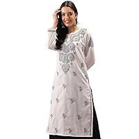 Ada Indian Hand Embroidered Chikankari Women's Straight Cotton Kurta Kurti Tunic A197536