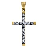 10k Gold Two tone CZ Cubic Zirconia Simulated Diamond Unisex Cross Height 28.8mm X Width 16mm Religious Charm Pendant Necklace Jewelry for Women