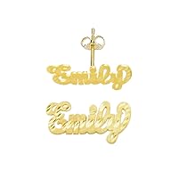 Personalized Gold name earrings post push back or screw back, custom letter woman, man, unisex gift, pair, monogram jewelry script. 10k, 14k yellow gold or white gold 14K-Lee801