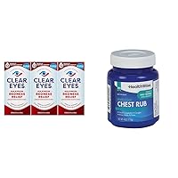 Clear Eyes Maximum Redness Eye Drops Pack of 3, Medicated Chest Rub 4 oz Bundle