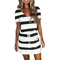 Summer Dresses for Women,Trendy Striped Sleeveless Halter Strap Beach Mini Sundresses Boho Flowy Dress with Pockets