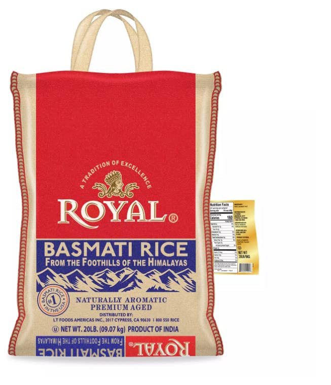 Premium Aged Basmati Rice, 20 lbs Royal Basmati Naturally aromatic Kosher 20 lb resealable bag