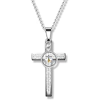 Uloveido Men's Stainless Steel Lord's Prayer Bible Verse Engraved Cross Pendant Necklace with Round Mustard Seed