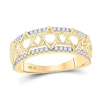The Diamond Deal 10kt Yellow Gold Womens Round Diamond Magen David Star Ring 1/5 Cttw