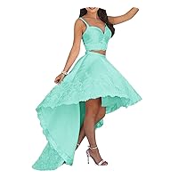 Tsbridal Lace Two Piece Homecoming Dresses for Girl High Low Short Prom Formal Gown