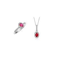 Rylos Women's Sterling Silver Halo Pendant Necklace & Matching Ring. Gemstone & Genuine Sparkling Diamonds, 18
