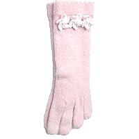 Pink Color Angora Gloves Trimmed with Three Pink Pearl Satin Flowers