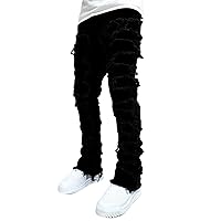 Mxiqqpltky Mens Stacked Jeans Slim Straight Black Ripped Jeans Skinny Distressed Denim Pants Destroyed Denim Jeans Streetwear
