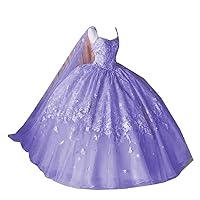 Royal Queen Designer with Flowy Cape Ball Gown Quinceanera Prom Dresses 3D Floral Flower Pattern Lace 2024