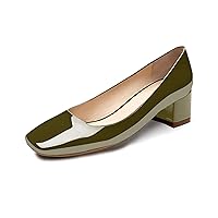 Women's Office 2 Inch Slip On Patent Leather Square Toe Chunky Block Heel Pumps Comfortable Business Casual Work Shoes