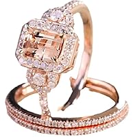 LRGKMCWTOB Fashion Elegant Women Gorgeous 18K Rose Gold Filled Morganite Ring Engagement Bridal Women Jewelry Set Size 6-10 (US 10)