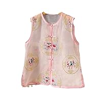 Spring and Summer Chinese Style Embroidery Organza Vest Top Women Fashion Elegant Loose Lady Shirt Top