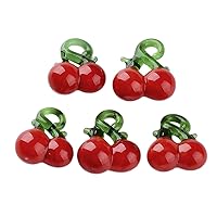 20PCS Handmade Lampwork Loose Pendants Cherry Glass Charms Farmhouse Style Fruits Dark Red Cherry Dangle Earring Charms for DIY Bracelets Necklaces Earring Charms Jewelry Making Hole 2-3mm