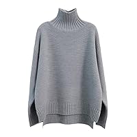 Autumn Winter Women Cashmere Sweater High Neck Thick Wool Sweater Loose Knit Pullover Bottoming Shirt