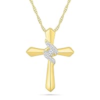 DGOLD 10kt Gold Round White Diamond Religious Cross Pendant for women (1/10 cttw)