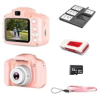 Acuvar 1080P Kids Selfie HD Compact Digital Photo and Video Rechargeable Camera Kit with 32GB TF Card & 2