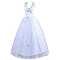 Women's Elegant Tulle Halter Formal Wedding Dress Prom Ball Gowns