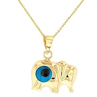 Solid 14k Gold Good Luck Elephant with Blue Evil Eye Pendant Necklace