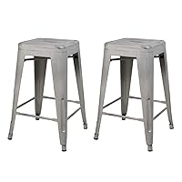 GIA 24-Inch Backless Stool with Metal Seat, Antique White, 2-Pack