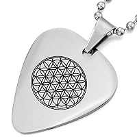 Sacred Geometry Flower of Life Pendant Seven Chakras Meditation Stainless Steel Guitar Pick Necklace Chain, Spititual Protection Origin of Life Symbol Blessing Jewelry for Men Women