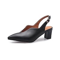 Womens Block Low Heels Slingback Pumps Pointed Toe Slide Sandals with Sexy Cut Formal Work Shoes with Buckle