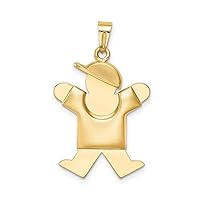14k Yellow Gold Puffed Boy with Hat on RightCustomize Personalize Engravable Charm Pendant Jewelry Gifts For Women or Men (Length 1.17