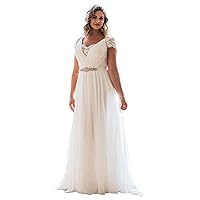 Women's Plus Size Wedding Dresses for Bride V Neck Applique Lace Bridal Dress Wedding Gown