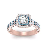 Choose Your Gemstone Double Band Square Halo Diamond CZ Ring 18K Rose Gold Plated Round Shape Halo Engagement Rings Everyday Jewelry Wedding Jewelry Handmade Gifts for Wife US Size 4 to 12