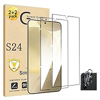 Galaxy S24 Screen Protector, 2 Pack Tempered Glass Screen Protector【2+2 Pack】 2 Pack Camera Lens Protector, 3D Glass 9H Hardness Tempered Glass Screen Protector for Samsung Galaxy S24
