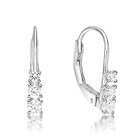 1/4 Carat Lab Grown Diamond Three Stone Dangle Earrings for Women in 10k White Gold (G-H, VS2-SI1, cttw) Lever Back by Lavari Jewelers