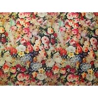 Floral Digital Print Lurex Woven Brocade Dress Fabric Orange - per metre
