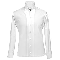 White High Open Collar Standup Buttonless Men's Dress Shirt 100% Cotton