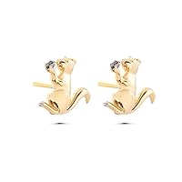 Squirrel Stud Earrings, 14K Real Gold Squirrel Stud Earrings, Animal Earrings, Tiny Gold Squirrel Earrings, Birthday Gift