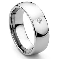 8MM Tungsten Carbide Solitaire Diamond Dome Wedding Band Ring
