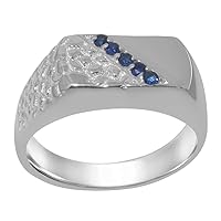LBG 925 Sterling Silver Natural Sapphire Mens band Ring - Sizes 6 to 12 Available
