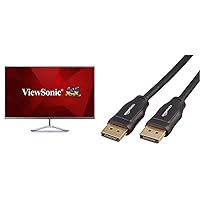 ViewSonic VX3276-MHD 32 Inch 1080p Widescreen IPS Monitor with Ultra-Thin Bezels, Screen Split Capability HDMI and DisplayPort and Amazon Basics DisplayPort 1.2 Cable, 21.6Gbps High-Speed, 4K@60Hz, 2K@165Hz, Gold-Plated Plugs, 6 Foot, Black