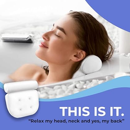 IndulgeMe Luxury Bath Pillow for Tub - Non-Slip Head, Back, Shoulder and Neck Support, Bathtub Spa Pillow with Extra Large Suction Cups, Fits All Bathtub, Hot Tub, Jacuzzi Spas