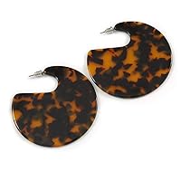 Large Trendy Tortoise Shell Effect Brown And Black Acrylic/Resin Disk Earrings - 60mm Drop